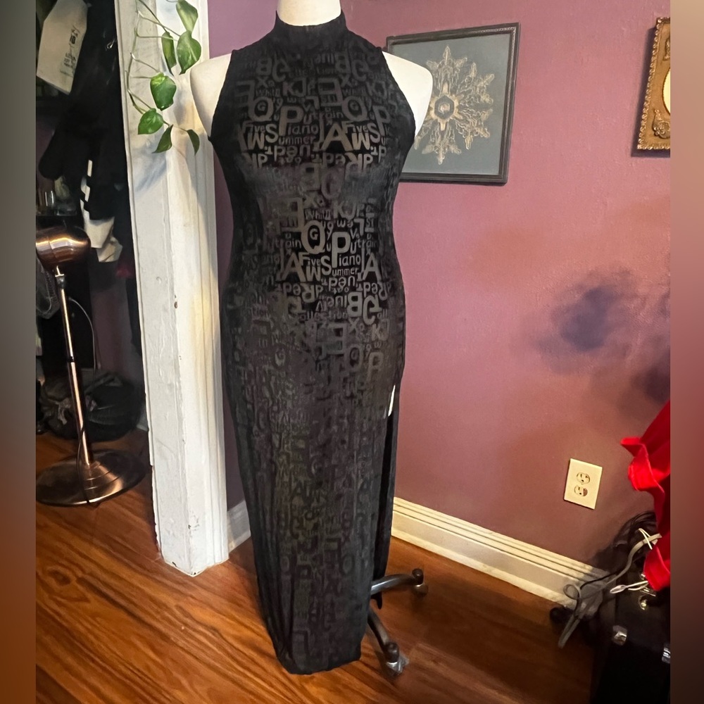 Fashion Brand Company mesh mockneck wordy maxi dress 1XL